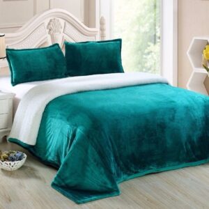 Collection Reversible Micro-Mink Sherpa Throw Blanket King, Teal