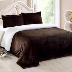 Collection Reversible Micro-Mink Sherpa Throw Blanket Queen, Chocolate