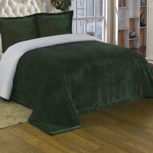 Collection Reversible Micro-Mink Sherpa Throw Blanket Queen Hunter Green
