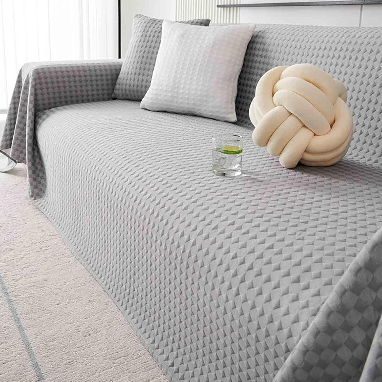 Cotton Knitted Sofa Throw Blanket with Tassels - Large Size for 1\/2\/3\/4 Seater - Cozy Home Decor - Ideal for Couch, Settees, Armchair and Bed