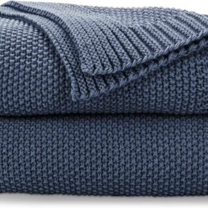 CozeCube Blue Throw Blanket for Couch, Soft Cozy Cable Knit Throw for Bed Sofa Living Room, Lightweight Warm Decorative Farmhouse Christmas Blanket, 50"x60", Dusty Blue