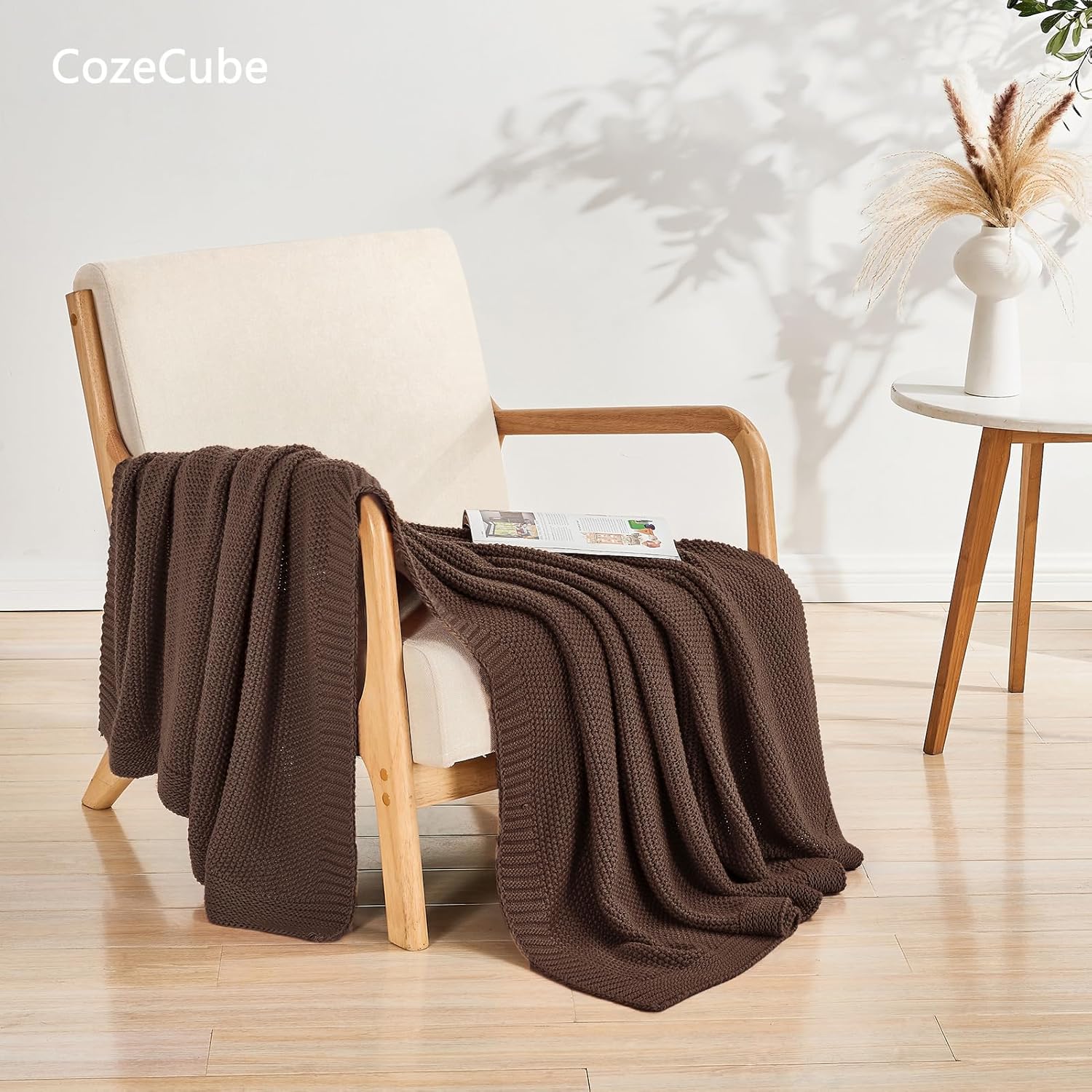 CozeCube Brown Throw Blanket for Couch, Soft Cozy Cable Knit Throw for Bed Sofa Living Room, Lightweight Warm Decorative Farmhouse Christmas Blanket, 50"x60", Dark Brown - Image 2