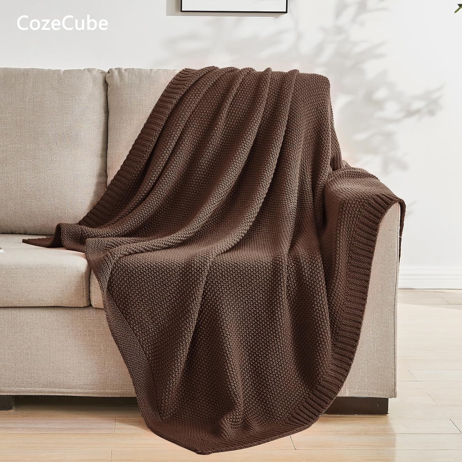 CozeCube Brown Throw Blanket for Couch, Soft Cozy Cable Knit Throw for Bed Sofa Living Room, Lightweight Warm Decorative Farmhouse Christmas Blanket, 50"x60", Dark Brown - Image 3