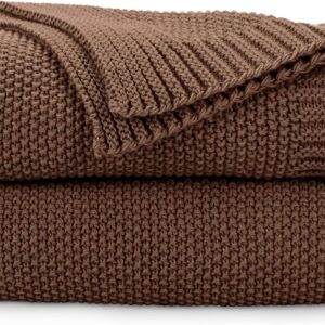 CozeCube Brown Throw Blanket for Couch, Soft Cozy Cable Knit Throw for Bed Sofa Living Room, Lightweight Warm Decorative Farmhouse Christmas Blanket, 50"x60", Dark Brown