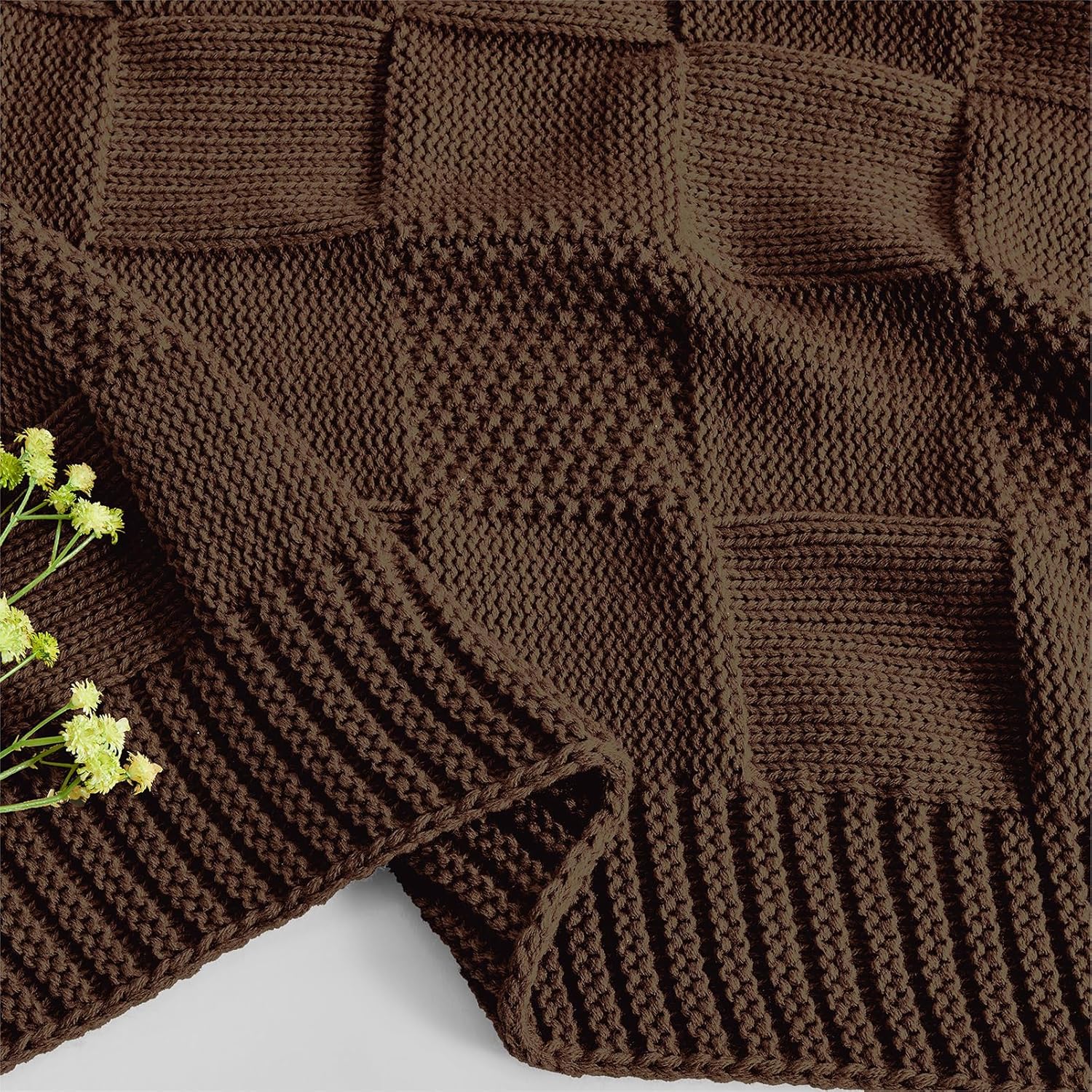 CozeCube Check Knit Throw Blanket, Dark Brown Checkered Throw for Couch, Decorative Christmas Soft Cozy Warm Knitted Blanket for Bed Sofa Living Room, 50"X60" - Image 9