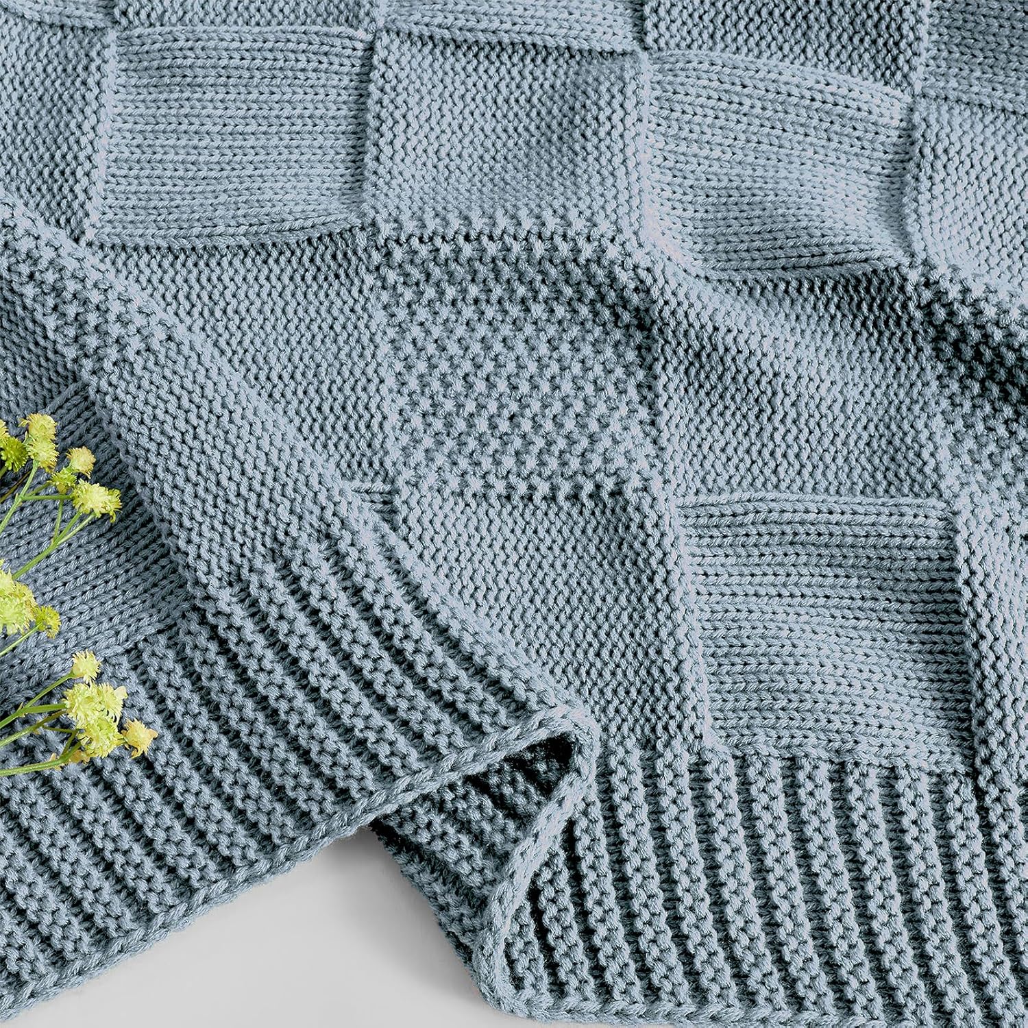 CozeCube Check Knit Throw Blanket Dusty Blue Checkered Knitted 60"X80" i##e##s: Soft ^^ Cozy ^^ Warm ^^ Throw for Couch ^^ Blanket for Bed ^^ Decorative ^^ Living Room ^^ Sofa ^^ Christmas :i##e##s - Image 10