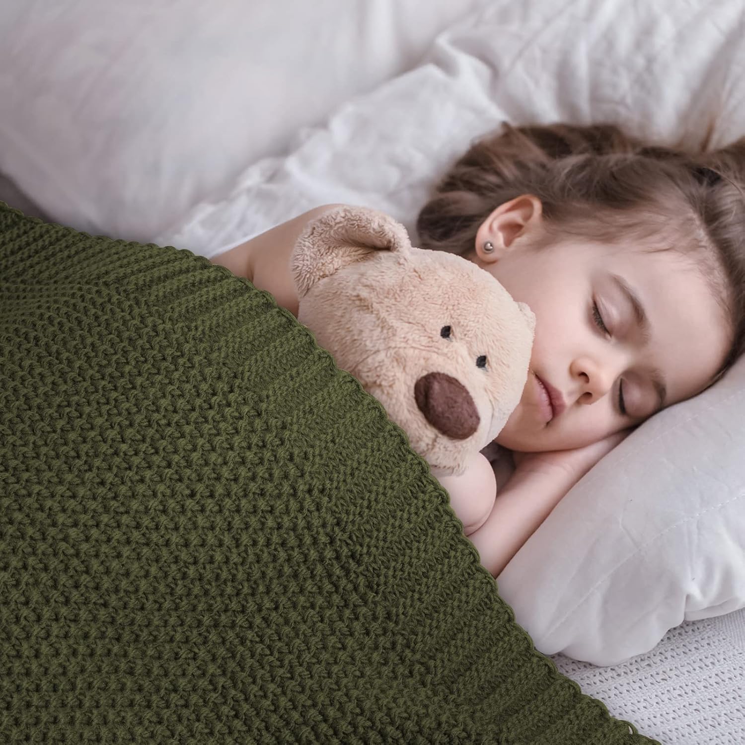 CozeCube Olive Green Throw Blanket for Couch, Soft Cozy Cable Knit Throw for Bed Sofa Living Room, Lightweight Warm Decorative Farmhouse Christmas Blanket, 50"x60", Olive Green - Image 6