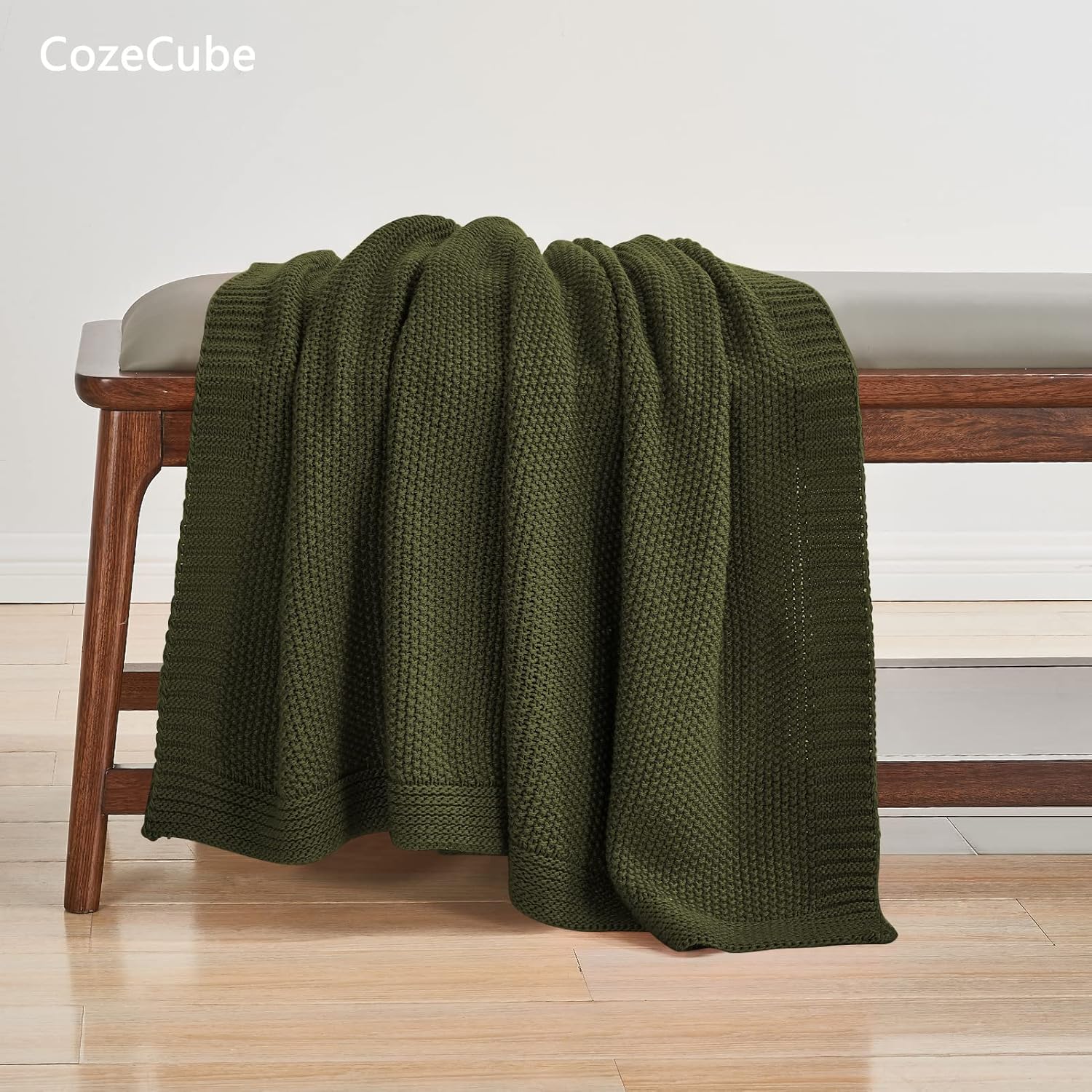 CozeCube Olive Green Throw Blanket for Couch, Soft Cozy Cable Knit Throw for Bed Sofa Living Room, Lightweight Warm Decorative Farmhouse Christmas Blanket, 50"x60", Olive Green - Image 4