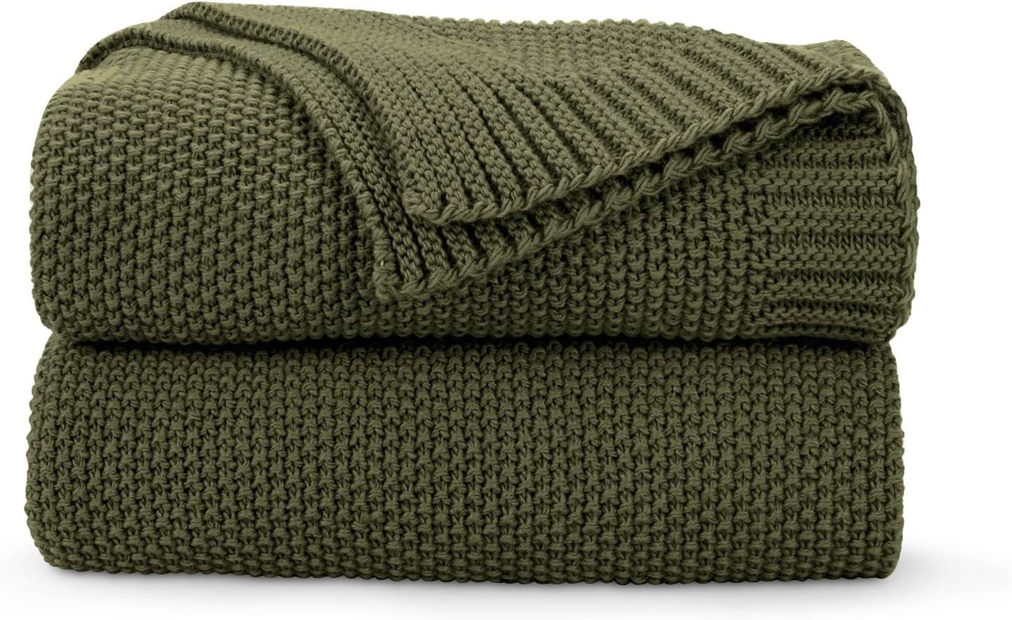 CozeCube Olive Green Throw Blanket for Couch, Soft Cozy Cable Knit Throw for Bed Sofa Living Room, Lightweight Warm Decorative Farmhouse Christmas Blanket, 50"x60", Olive Green