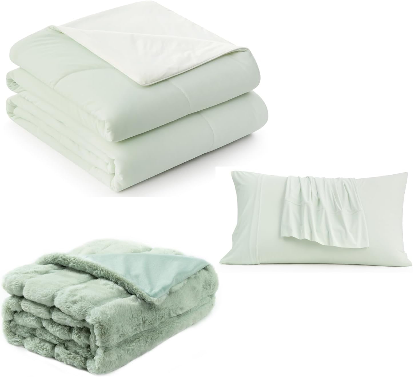 Cozy Bliss Faux Fur Throw Blanket 50 * 60 Inches and Cooling Comforter Queen Size 90 * 90 Inches and Cooling Pillowcase Queen Size 20 * 30 Inches