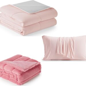 Cozy Bliss Faux Fur Throw Blanket 50 * 60 Inches and Cooling Comforter Queen Size 90 * 90 Inches and Cooling Pillowcase Queen Size 20 * 30 Inches