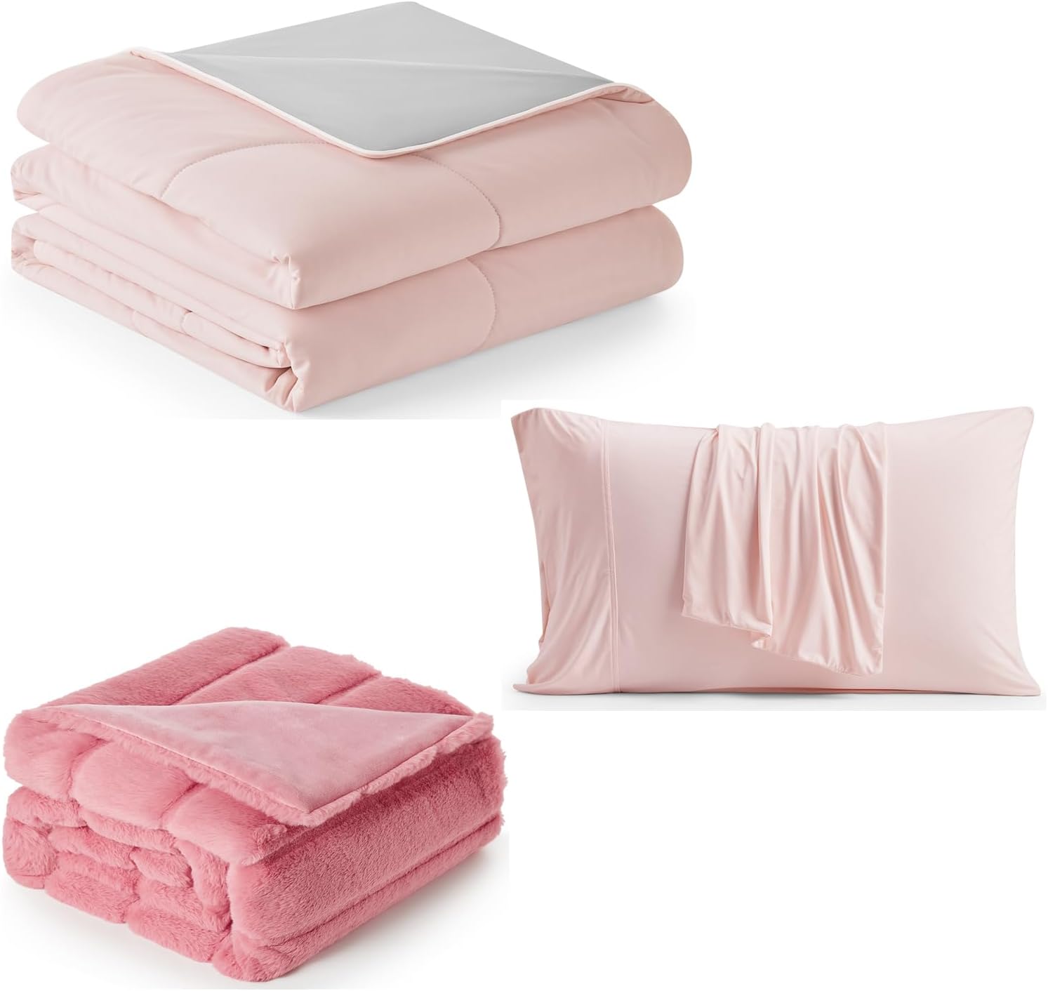 Cozy Bliss Faux Fur Throw Blanket 50 * 60 Inches and Cooling Comforter Queen Size 90 * 90 Inches and Cooling Pillowcase Queen Size 20 * 30 Inches