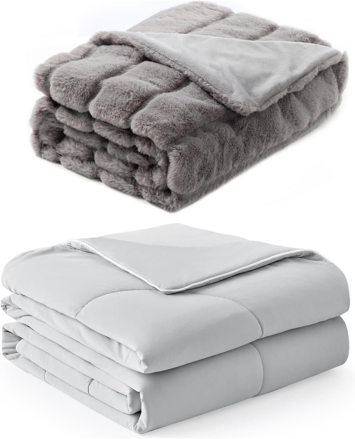 Cozy Bliss Faux Fur Throw Blanket 50 * 60 Inches and Cooling Comforter Queen Size 90 * 90 Inches