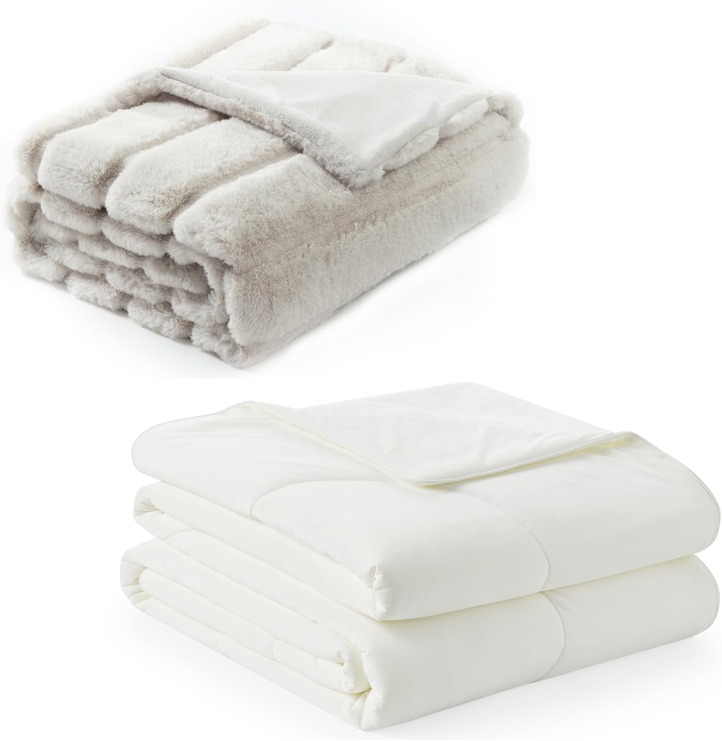 Cozy Bliss Faux Fur Throw Blanket 50 * 60 Inches and Cooling Comforter Queen Size 90 * 90 Inches