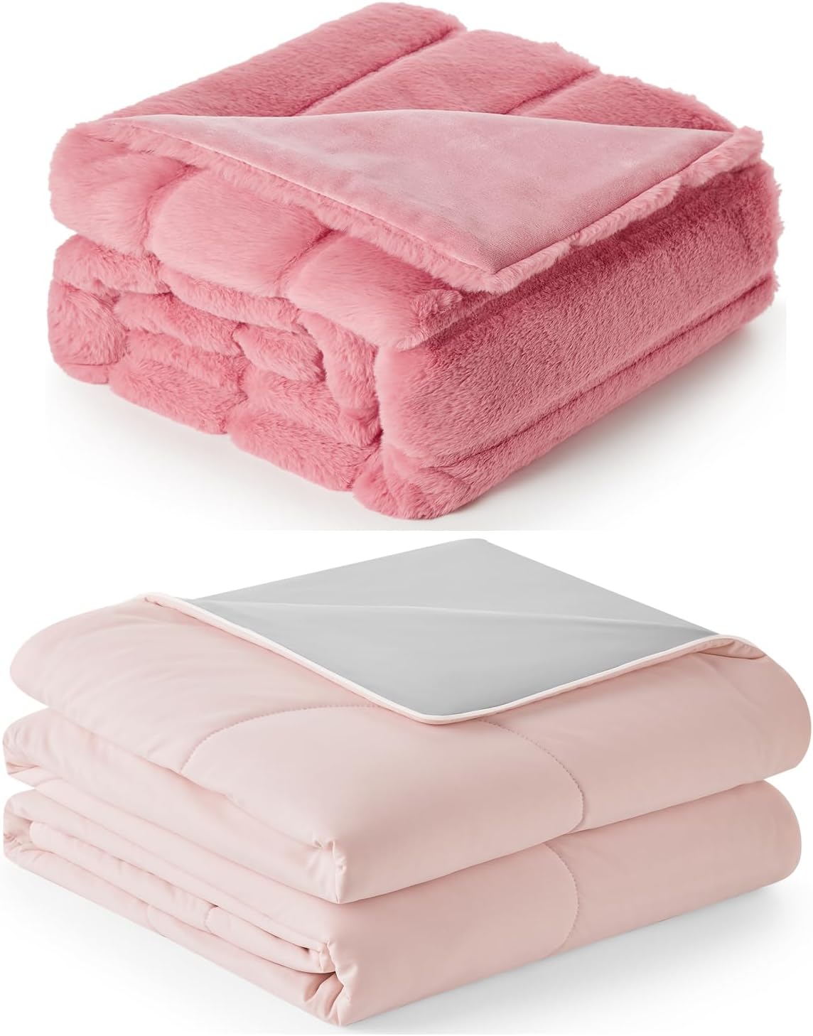 Cozy Bliss Faux Fur Throw Blanket 50 * 60 Inches and Cooling Comforter Queen Size 90 * 90 Inches