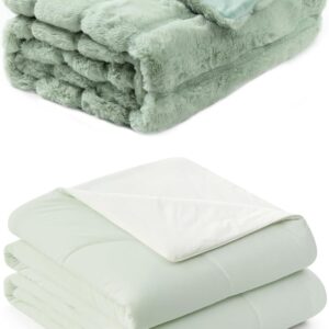 Cozy Bliss Faux Fur Throw Blanket 50 * 60 Inches and Cooling Comforter Queen Size 90 * 90 Inches