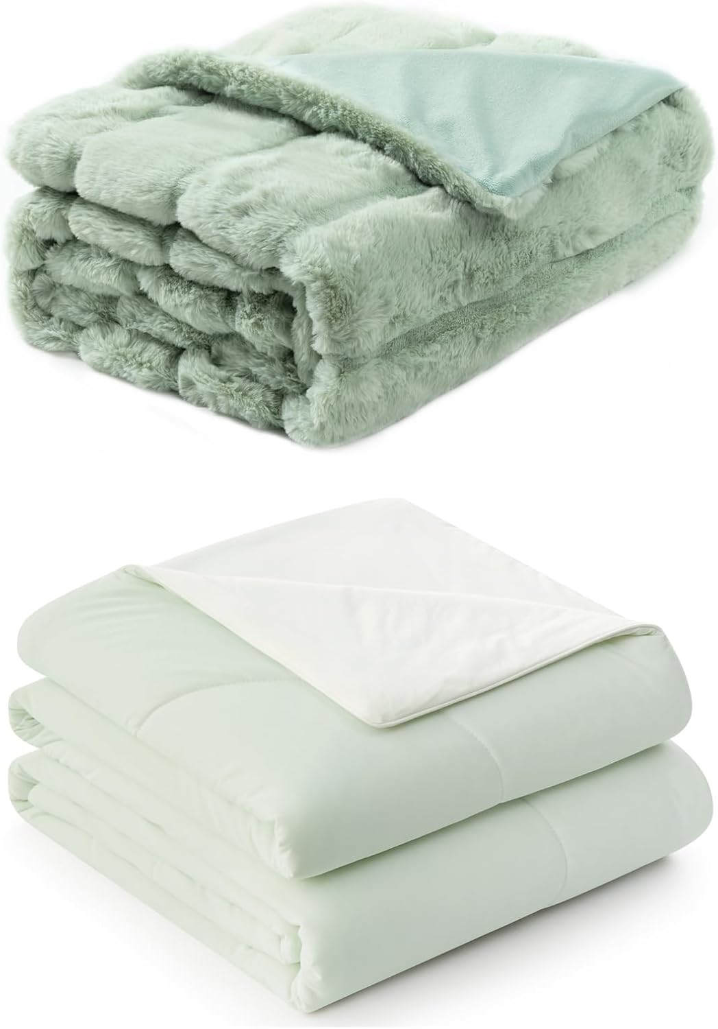 Cozy Bliss Faux Fur Throw Blanket 50 * 60 Inches and Cooling Comforter Queen Size 90 * 90 Inches