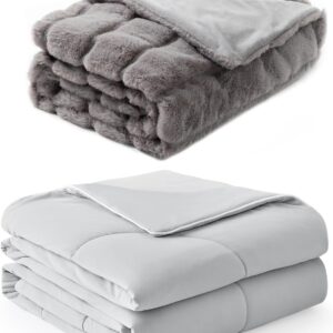 Cozy Bliss Faux Fur Throw Blanket 60 * 80 Inches and Cooling Comforter Queen Size 90 * 90 Inches