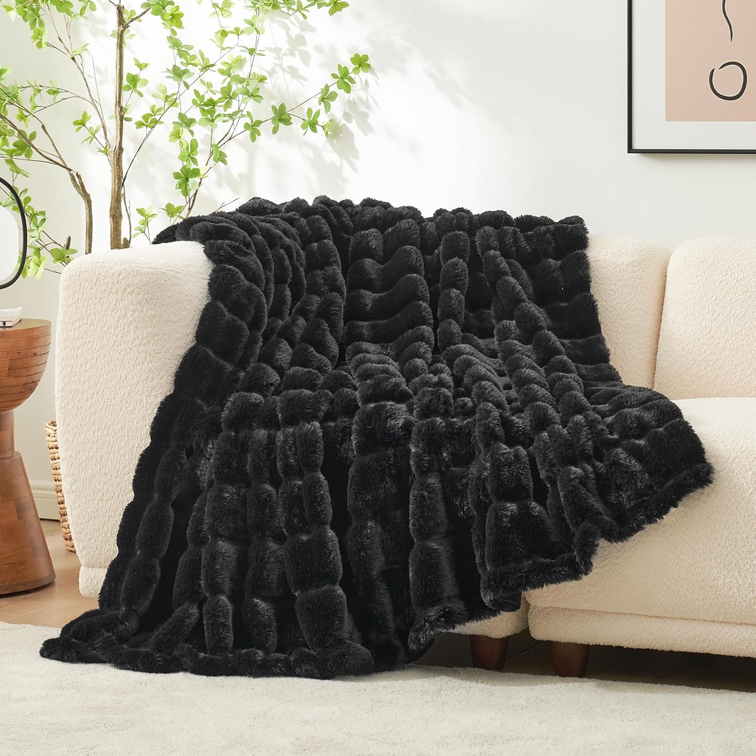 Cozy Bliss Faux Fur Throw Blanket 60 * 80 Inches and Cooling Comforter Queen Size 90 * 90 Inches - Image 2