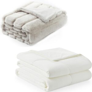 Cozy Bliss Faux Fur Throw Blanket 60 * 80 Inches and Cooling Comforter Queen Size 90 * 90 Inches