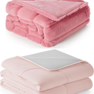 Cozy Bliss Faux Fur Throw Blanket 60 * 80 Inches and Cooling Comforter Queen Size 90 * 90 Inches and Cooling Pillowcase Queen Size 20 * 30 Inches