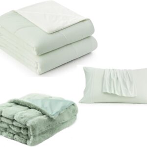 Cozy Bliss Faux Fur Throw Blanket 60 * 80 Inches and Cooling Comforter Queen Size 90 * 90 Inches and Cooling Pillowcase Queen Size 20 * 30 Inches