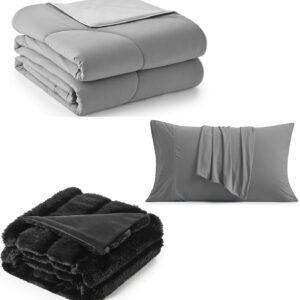Cozy Bliss Faux Fur Throw Blanket 60 * 80 Inches and Cooling Comforter Queen Size 90 * 90 Inches and Cooling Pillowcase Queen Size 20 * 30 Inches