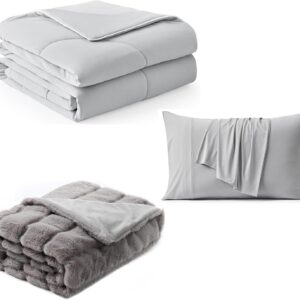 Cozy Bliss Faux Fur Throw Blanket 60 * 80 Inches and Cooling Comforter Queen Size 90 * 90 Inches and Cooling Pillowcase Queen Size 20 * 30 Inches