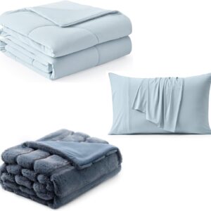 Cozy Bliss Faux Fur Throw Blanket 60 * 80 Inches and Cooling Comforter Queen Size 90 * 90 Inches and Cooling Pillowcase Queen Size 20 * 30 Inches