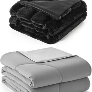 Cozy Bliss Faux Fur Throw Blanket 60 * 80 Inches and Cooling Comforter Queen Size 90 * 90 Inches