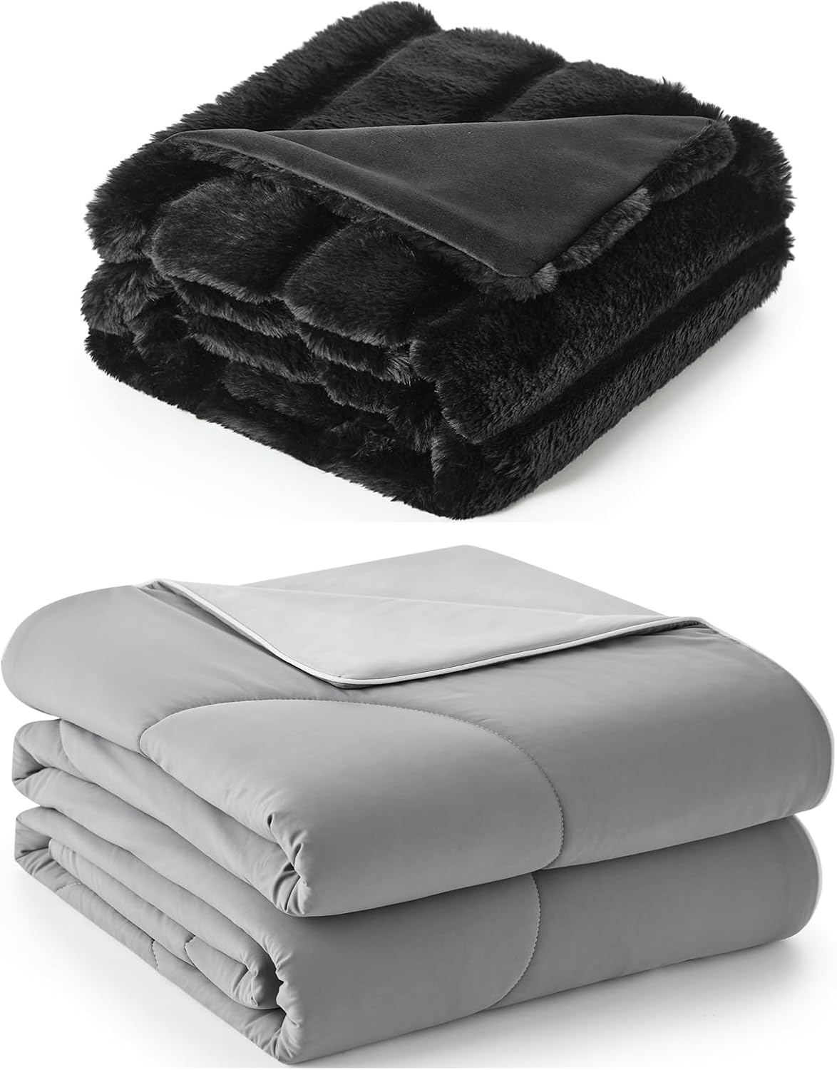 Cozy Bliss Faux Fur Throw Blanket 60 * 80 Inches and Cooling Comforter Queen Size 90 * 90 Inches