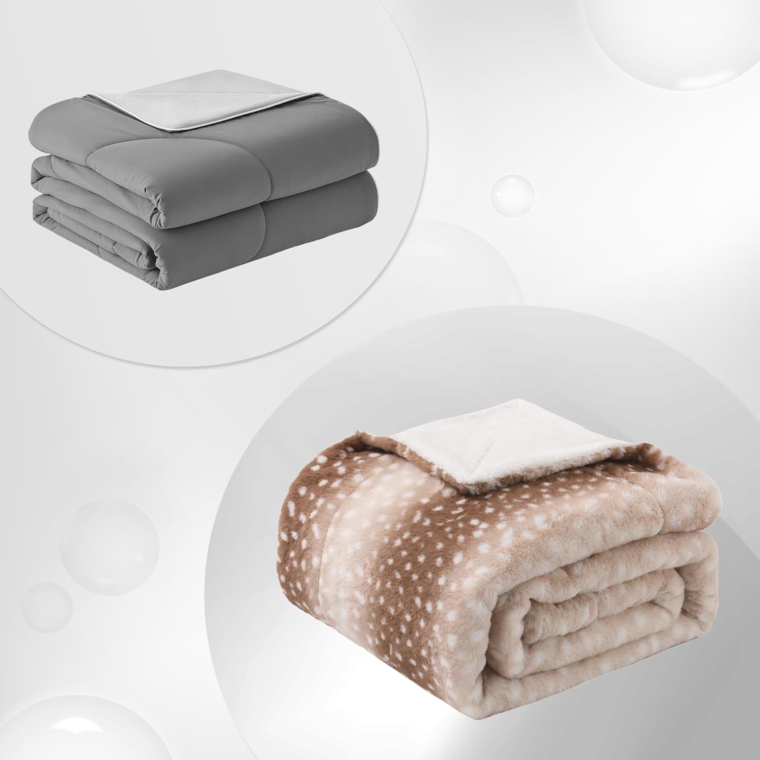 Cozy Bliss Luxury Faux Fur Throw Blanket Animal Striped Print 50 * 60 Inches and Grey Cooling Comforter Queen Size 90 * 90 Inches