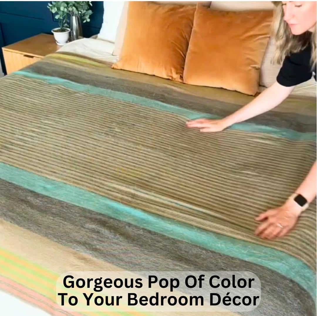 DAVLINA Alpaca Wool Throw Blanket Green Gray Varicolored Queen i##e##s: Super Soft ^^ Non-Itchy ^^ Hypoallergenic ^^ Lightweight ^^ Breathable ^^ U.S. Standard :i##e##s - Image 3