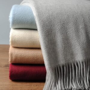 EP Mode 100% Pure Cashmere Throw Blanket Lt. Heather Grey i##e##s: Classic Design ^^ for Sofa ^^ with Gift Box :i##e##s