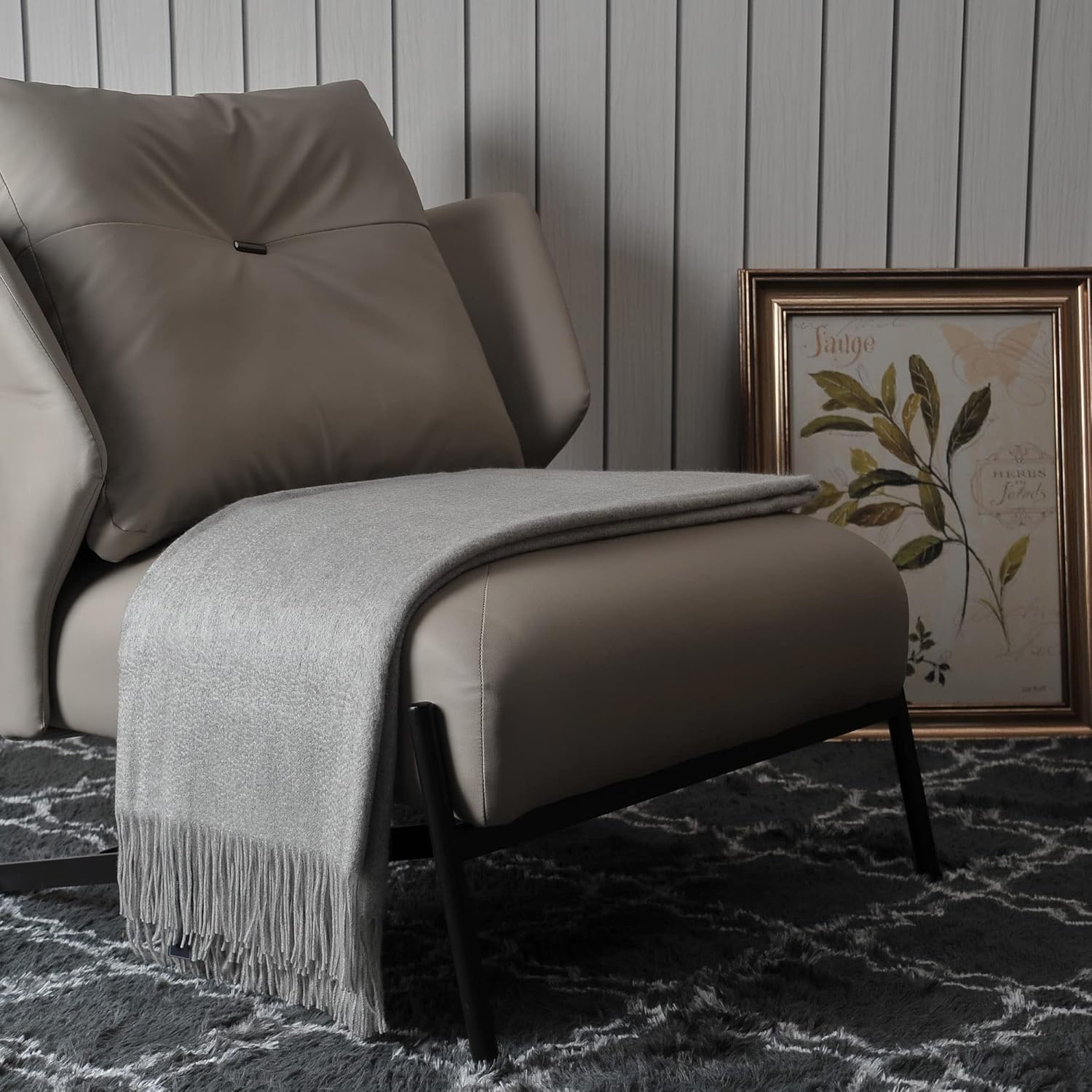 EP Mode 100% Pure Cashmere Throw Blanket Lt. Heather Grey i##e##s: Classic Design ^^ for Sofa ^^ with Gift Box :i##e##s - Image 2