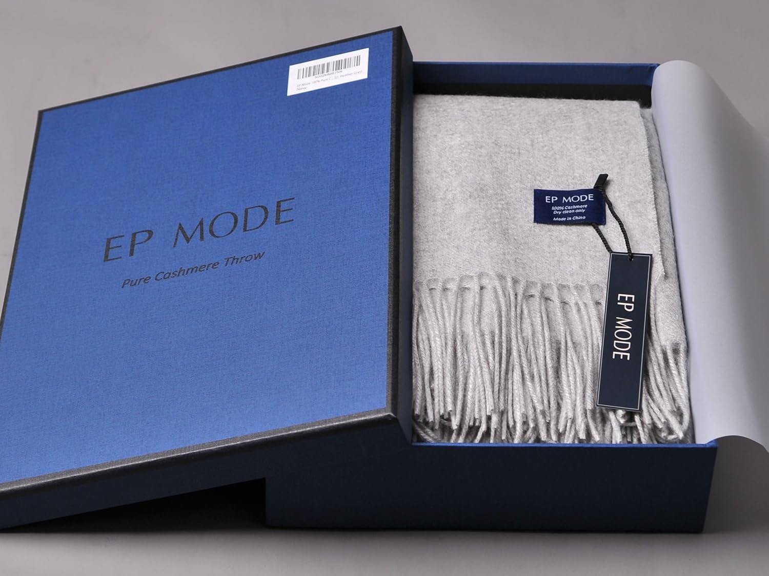 EP Mode 100% Pure Cashmere Throw Blanket Lt. Heather Grey i##e##s: Classic Design ^^ for Sofa ^^ with Gift Box :i##e##s - Image 7