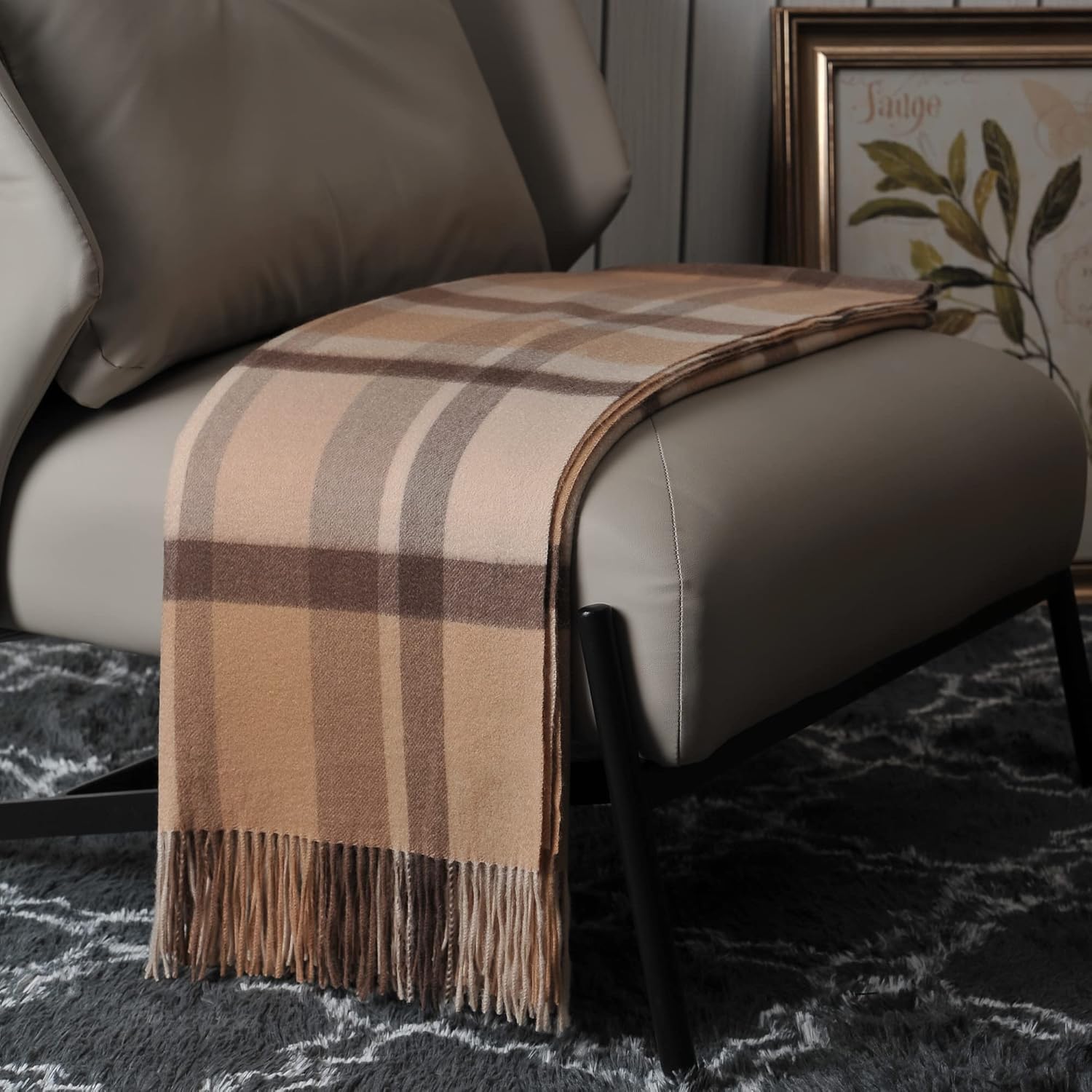 EP Mode 100% Pure Cashmere Throw Blanket Lt. Heather Grey i##e##s: Classic Design ^^ for Sofa ^^ with Gift Box :i##e##s - Image 11