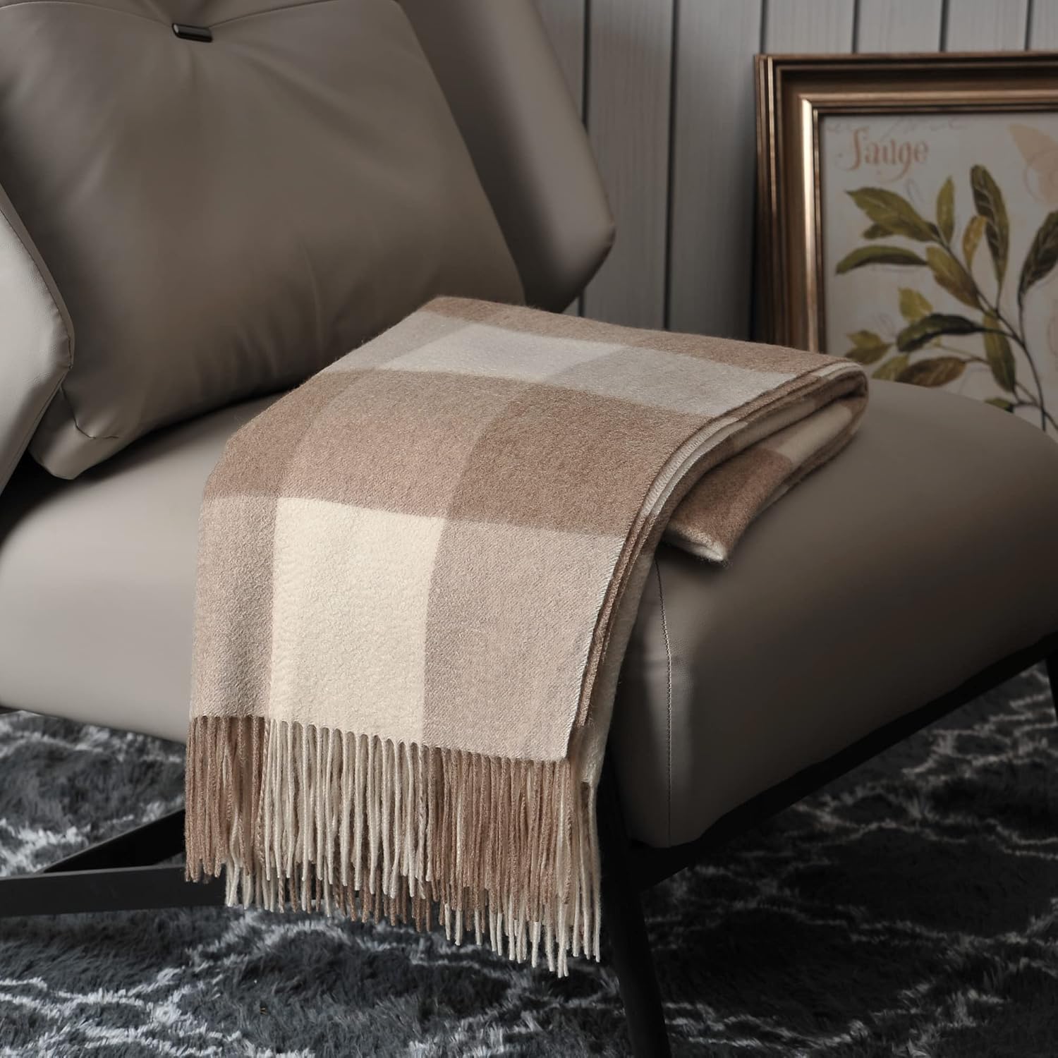 EP Mode 100% Pure Cashmere Throw Blanket Lt. Heather Grey i##e##s: Classic Design ^^ for Sofa ^^ with Gift Box :i##e##s - Image 15