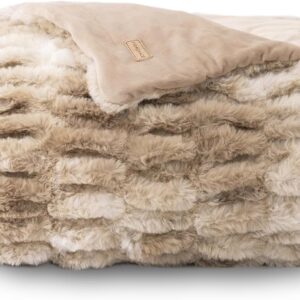 EVERGRACE Faux Rabbit Fur Throw Blanket Reversible Velvet 50" x 60" Beige i##e##s: Soft ^^ Cozy ^^ Warm ^^ Luxurious ^^ Plush ^^ Fluffy ^^ Fuzzy ^^ Throws for Couch Bed Sofa Chair ^^ Ruched Bubble ^^ Home Decor :i##e##s