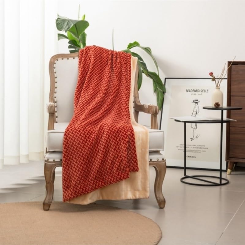EWUROI Plush Cationic Fleece Blanket Air Conditioned Sofa Blanket Throw(Orange) - Image 2