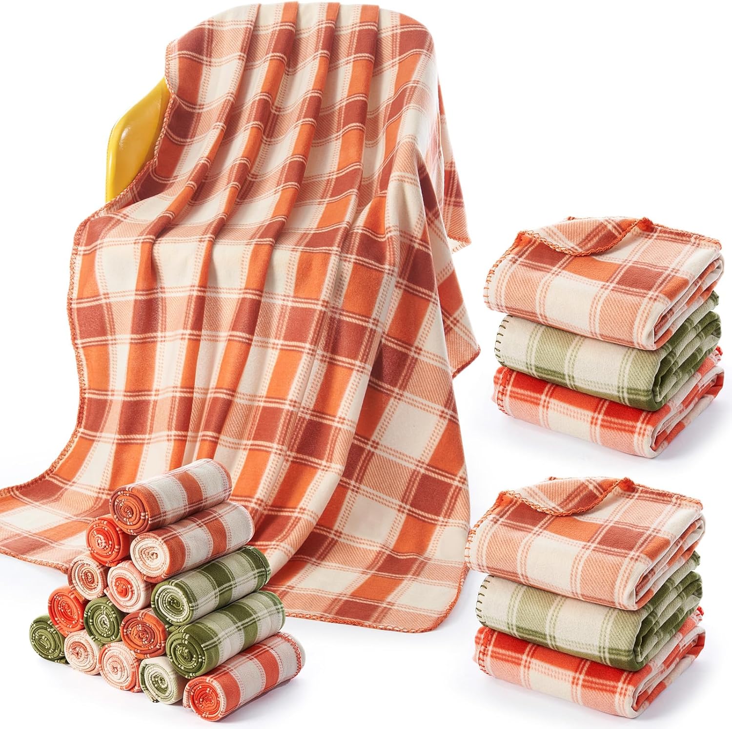 Fanfanwin 48 Pcs Fall Plaid Throw Blankets, 60 x 50 Inch Winter Xmas Cozy Fleece Blanket Checkered Bedding Chunky Rustic Modern Farmhouse for Home Bedding Couch Chair Homeless Gift - Image 8