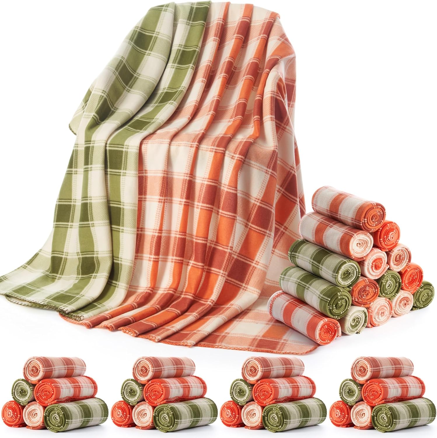Fanfanwin 48 Pcs Fall Plaid Throw Blankets, 60 x 50 Inch Winter Xmas Cozy Fleece Blanket Checkered Bedding Chunky Rustic Modern Farmhouse for Home Bedding Couch Chair Homeless Gift