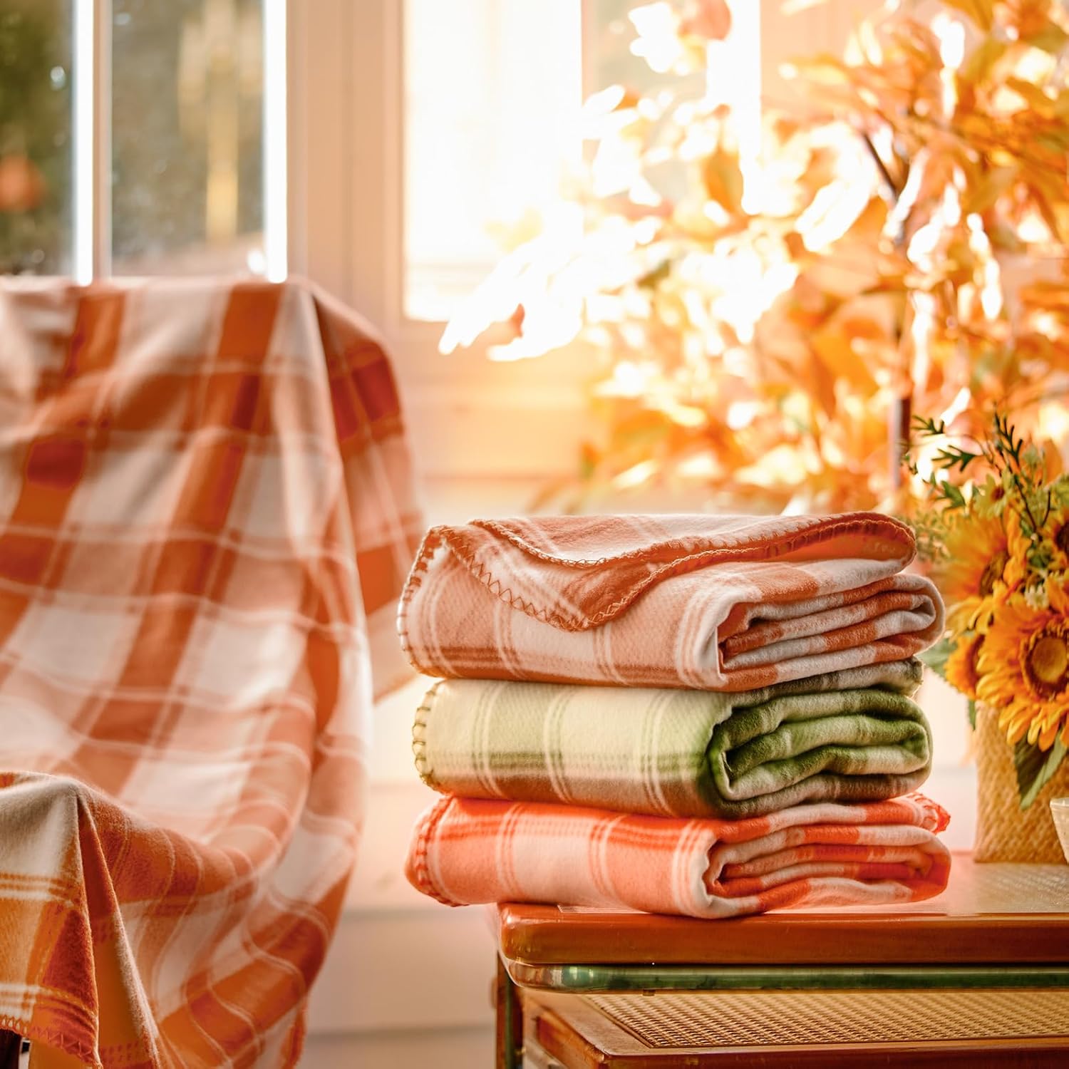 Fanfanwin 48 Pcs Fall Plaid Throw Blankets, 60 x 50 Inch Winter Xmas Cozy Fleece Blanket Checkered Bedding Chunky Rustic Modern Farmhouse for Home Bedding Couch Chair Homeless Gift - Image 4