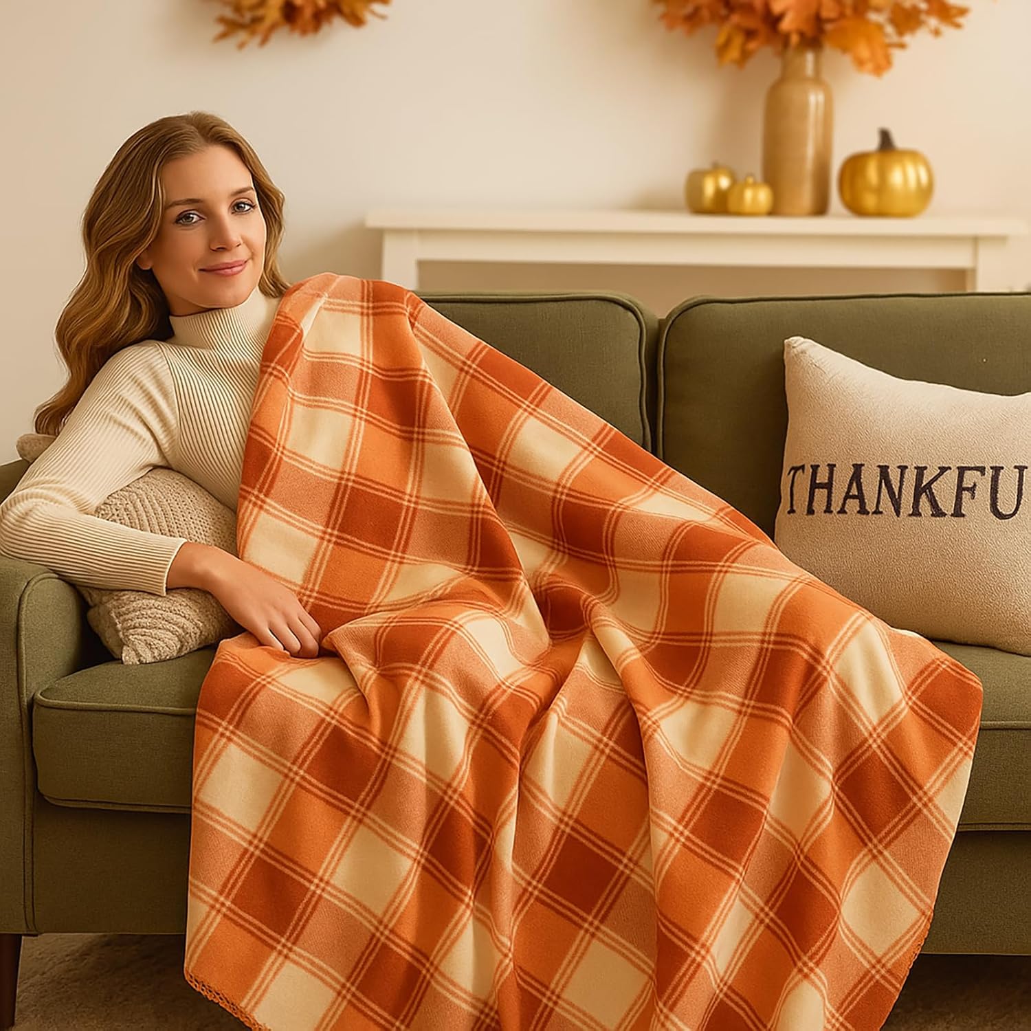 Fanfanwin 48 Pcs Fall Plaid Throw Blankets, 60 x 50 Inch Winter Xmas Cozy Fleece Blanket Checkered Bedding Chunky Rustic Modern Farmhouse for Home Bedding Couch Chair Homeless Gift - Image 2