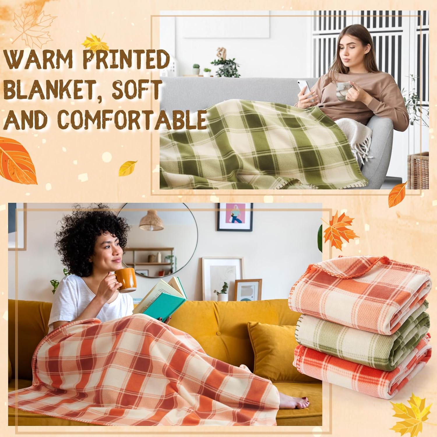 Fanfanwin 48 Pcs Fall Plaid Throw Blankets, 60 x 50 Inch Winter Xmas Cozy Fleece Blanket Checkered Bedding Chunky Rustic Modern Farmhouse for Home Bedding Couch Chair Homeless Gift - Image 5