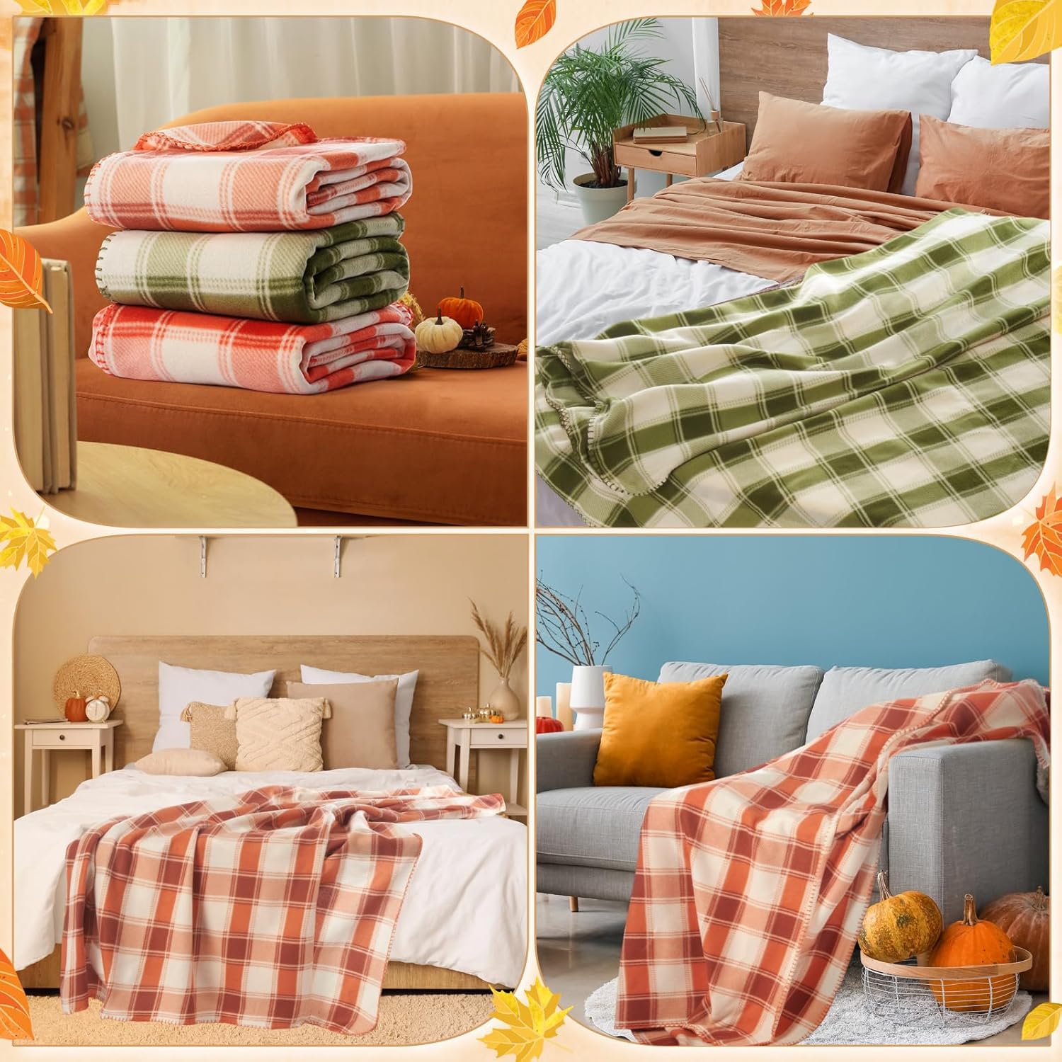 Fanfanwin 48 Pcs Fall Plaid Throw Blankets, 60 x 50 Inch Winter Xmas Cozy Fleece Blanket Checkered Bedding Chunky Rustic Modern Farmhouse for Home Bedding Couch Chair Homeless Gift - Image 7