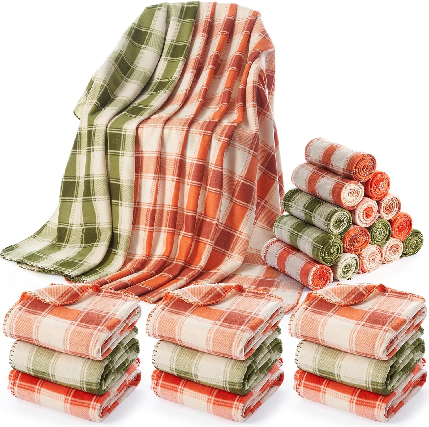 Fanfanwin 48 Pcs Fall Plaid Throw Blankets, 60 x 50 Inch Winter Xmas Cozy Fleece Blanket Checkered Bedding Chunky Rustic Modern Farmhouse for Home Bedding Couch Chair Homeless Gift - Image 9