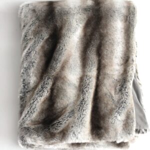 Faux Fur Oversized Throw Blanket Plush Velvet Gray Chinchilla