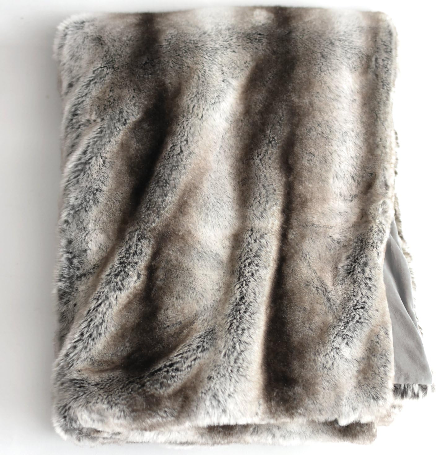 Faux Fur Oversized Throw Blanket Plush Velvet Gray Chinchilla