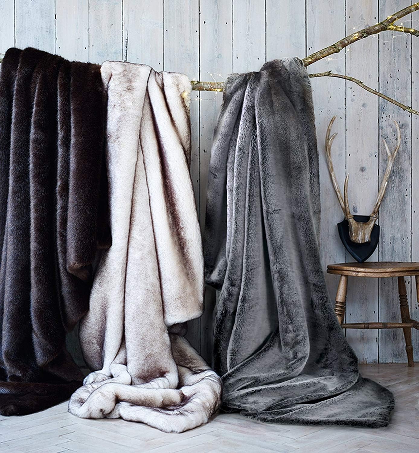 Faux Fur Throw Blanket Grey Striped Mink Chinchilla Shadow Fox Charcoal 55Wx70L i##e##s: Silky Soft ^^ Double Sided ^^ Oversized ^^ Machine Washable ^^ Afghan :i##e##s - Image 6